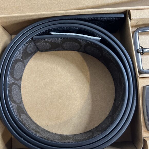 COACH MEN'S BELT SET BOXED HARNESS PLAQUE REVERSIBLE BELT BLACK NWT - Picture 2 of 6